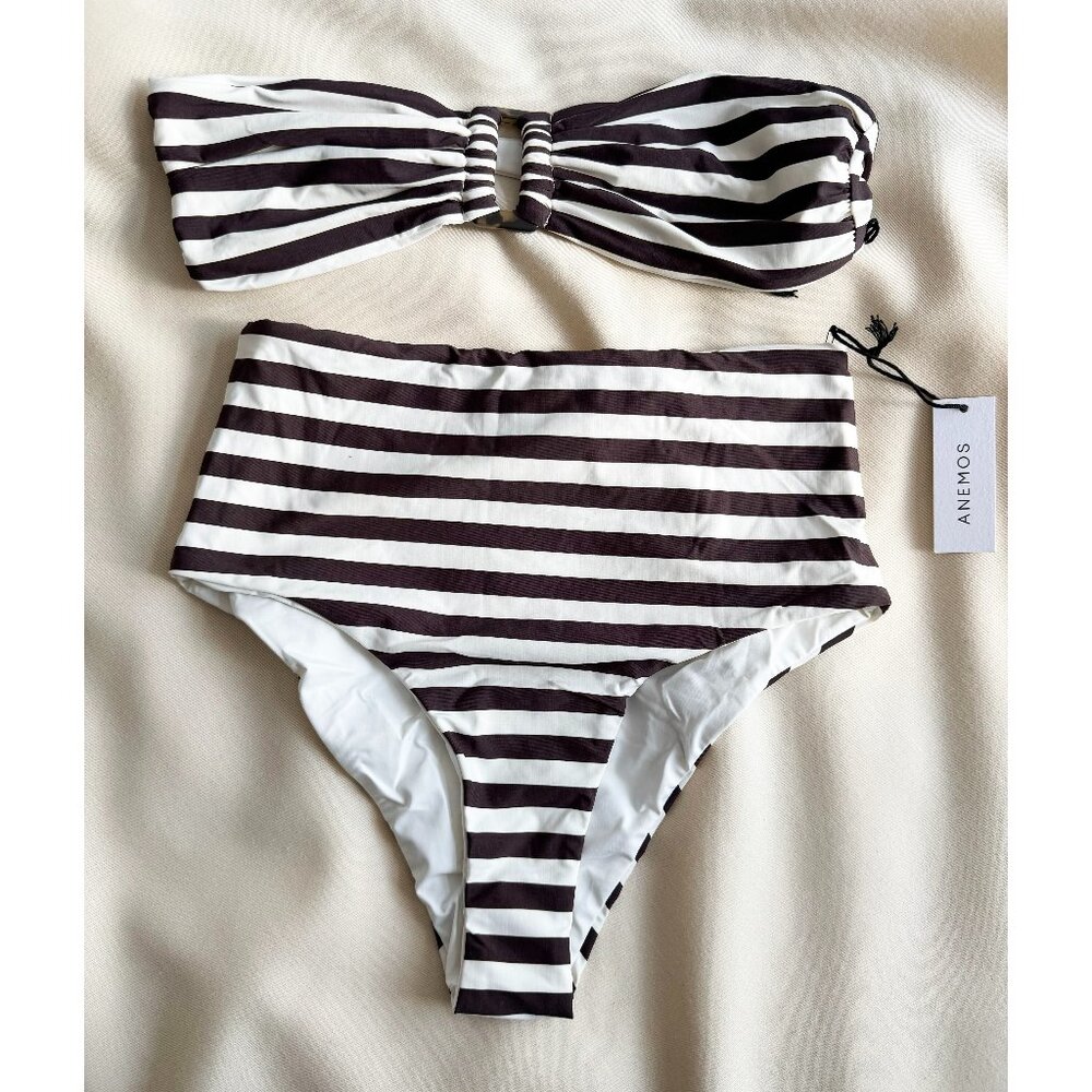 NWT Anemos Bikini in Espresso Stripe, size Medium